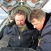 Before each MiG flight over Russia, you'll be carefully briefed by one of Sokol's top test pilots. Malcolm received his safety briefing from pilot Sergei Kara.
