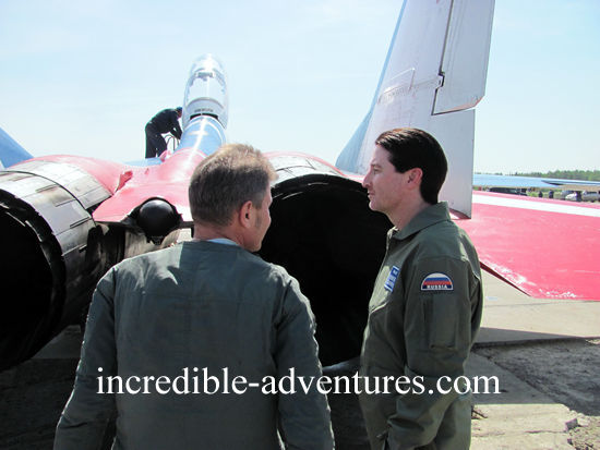 Russian MiG pilot and guest pilot during preflight