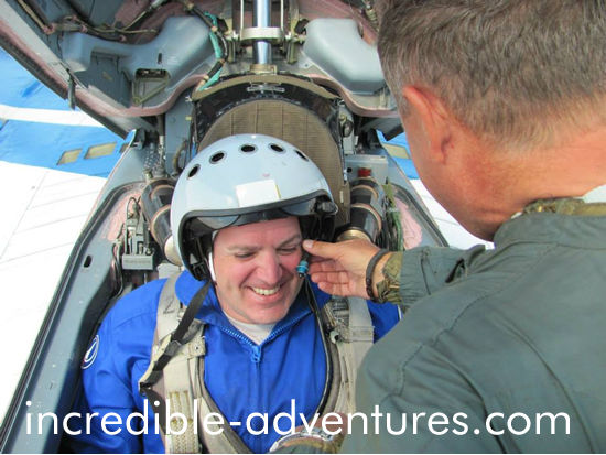 John receives his final instructions from pilot Yuri Polyakov. Call Incredible Adventures at 800-644-7382 if you'd like to fly a MiG over Russia.