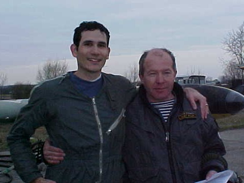 Greg Claxton with Russian test pilot Ildus Kiramov after Greg's flight in a Russian L-39 jet trainer over Moscow