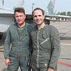 Gustavo (right) flew a MiG-29 to the edge of space in Russia with Sokol Aircraft Factory Test Pilot Sergey Kara (left).