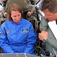 Louise flew a MiG-29 in Russia with Sokol Pilot Sergey Kara. Before her flight to the edge of space, she received a complete safety briefing.