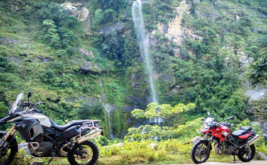 Waterfalls in Nepal with Motorcycles