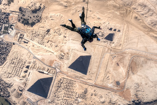 HALO extreme tandem skydiving adventure over the Great Pyramids in Egypt