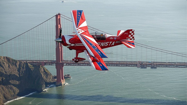 Aerobatic flight over the Golden Gate Bridge