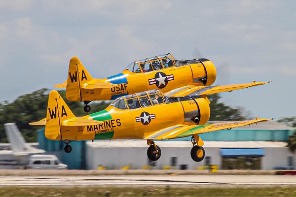 2 T-6 Texans on take-off in South Carolina