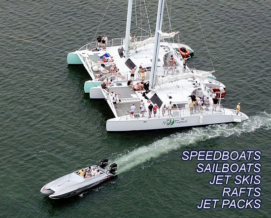 Offshore boat racing, speedboats, sailboats, jet skis, rafts, jet packs